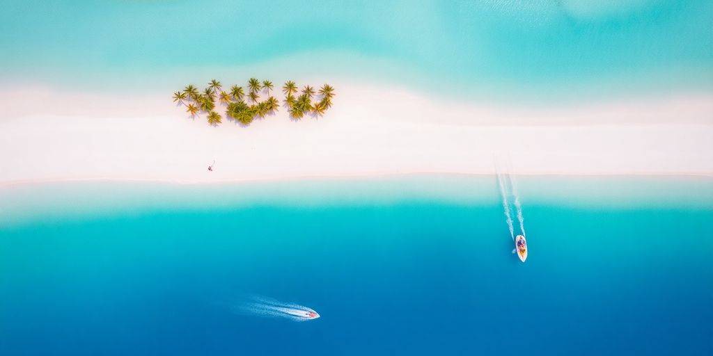 Aerial view of Maldives beach with turquoise waters.