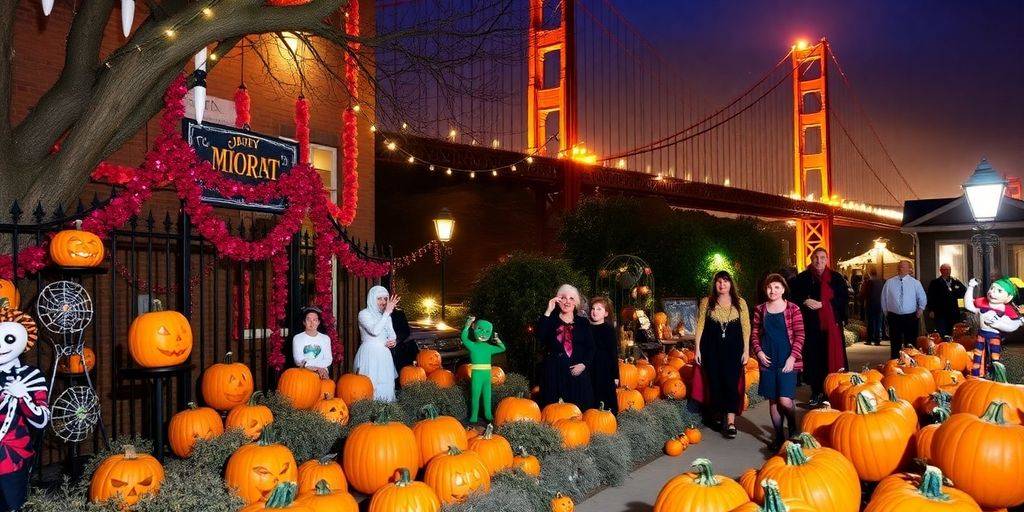 Halloween decorations and costumes in San Francisco.