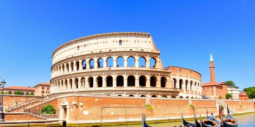 Iconic Italian landmarks with clear blue sky.