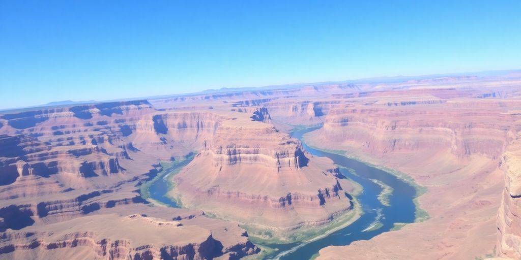 Aerial view of the Grand Canyon from a helicopter.