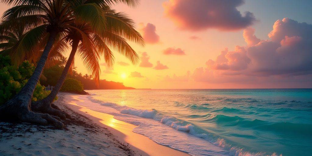 Sunset over the ocean with palm trees in Key West.