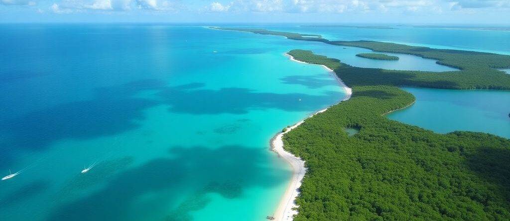 Aerial view of Biscayne National Park with turquoise waters.