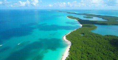 Aerial view of Biscayne National Park with turquoise waters.