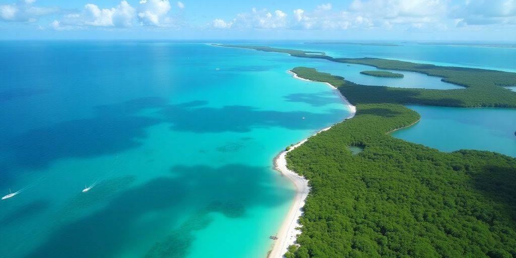 Aerial view of Biscayne National Park with turquoise waters.