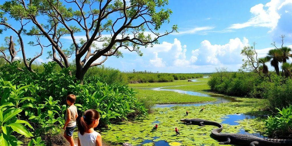 Children exploring the lush landscapes of Everglades National Park.