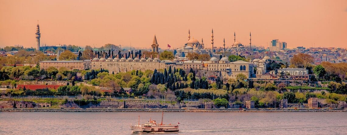Istanbul skyline with Topkapi Palace along the Bosphorus, a popular and safe destination for tourists in Turkey