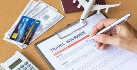 Travel insurance form with model and policy document