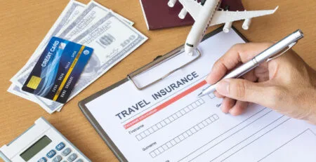 Travel insurance form with model and policy document